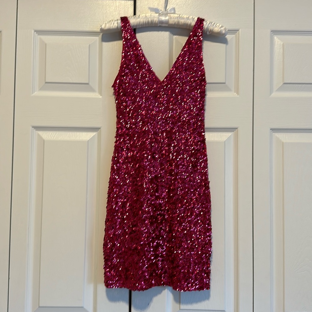 Hot pink, sequin body, con, mini dress, size XS/S